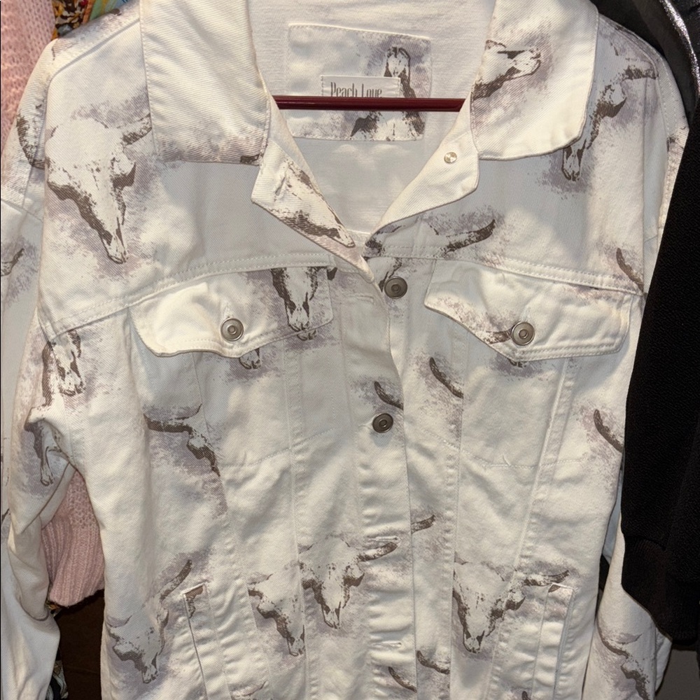 Peach Love California White and Gray Jean Jacket